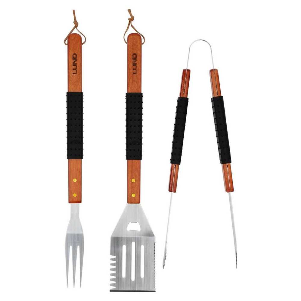 TRIZERATOP Grillbesteck-Set 3-teilig, Holzgriffe, Edelstahl 430