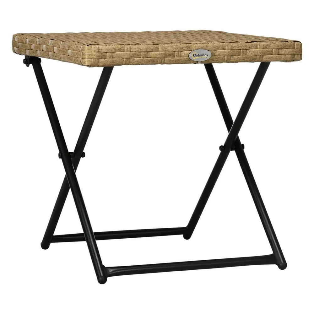 furnicato Gartentisch Klapptisch 40x40x40 cm, Naturholz, Polyrattan, Stahlrahmen