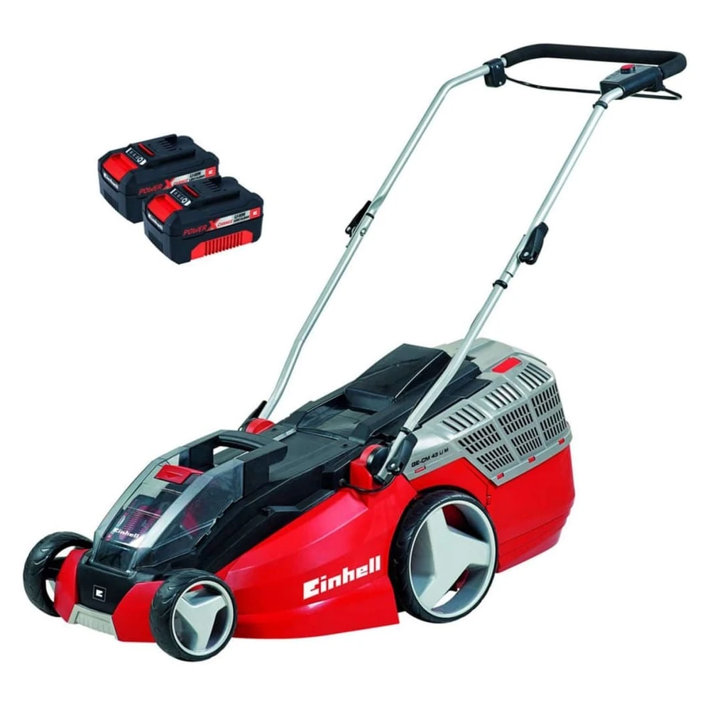 EINHELL GE-CM 43 Li M Kit, 43 cm Schnittbreite, 2x18V Akku, 63L Fangkorb
