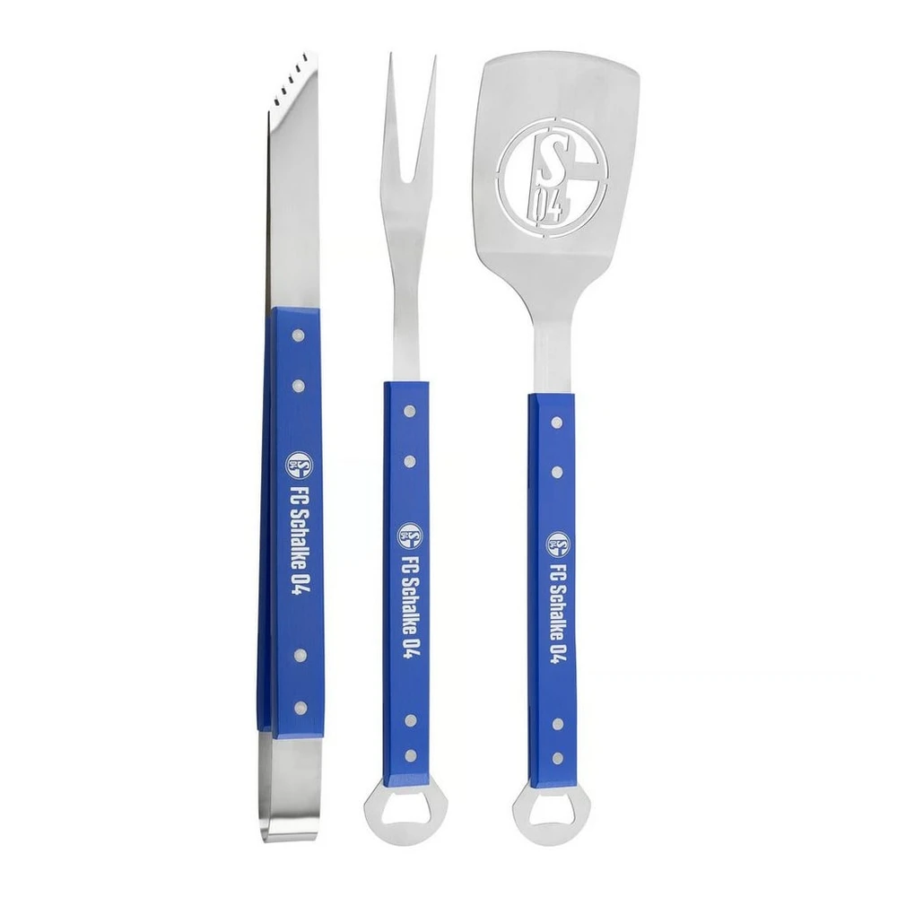 FC Schalke 04 Grillbesteck-Set, 3-teilig, Metall und Holz