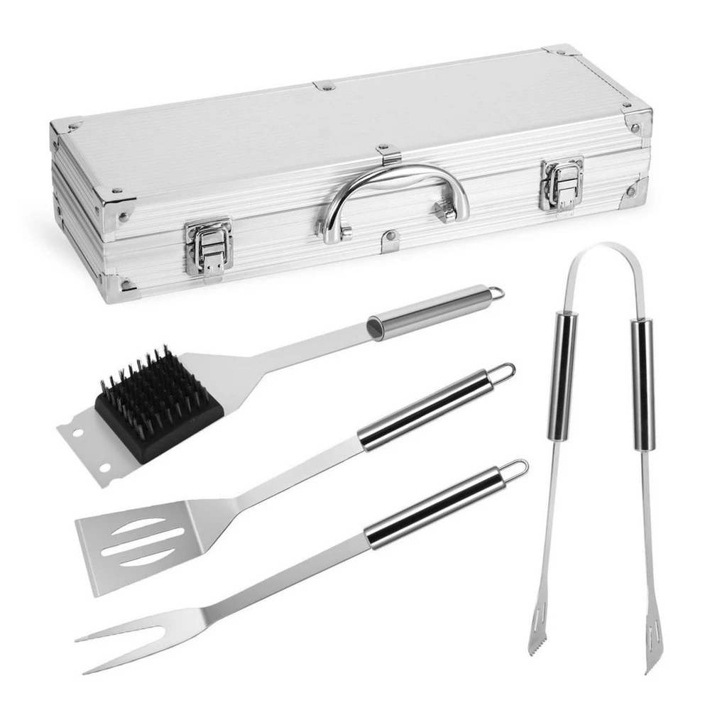 BlingBin Grillbesteck-Set 5PCS Edelstahl, 37x12x7cm, Aluminiumkoffer